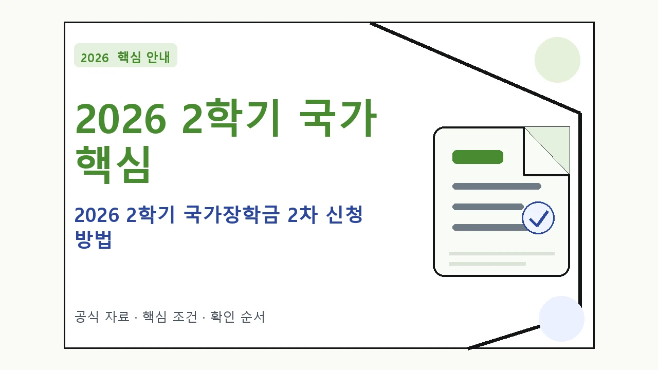 2026 2학기 국가장학금 2차 신청 방법 핵심 기준을 정리한 안내형 대표 이미지