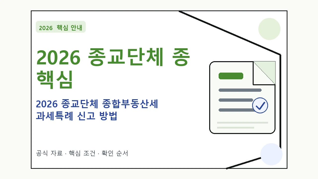 2026 종교단체 종합부동산세 과세특례 신고 방법 핵심 기준을 정리한 안내형 대표 이미지
