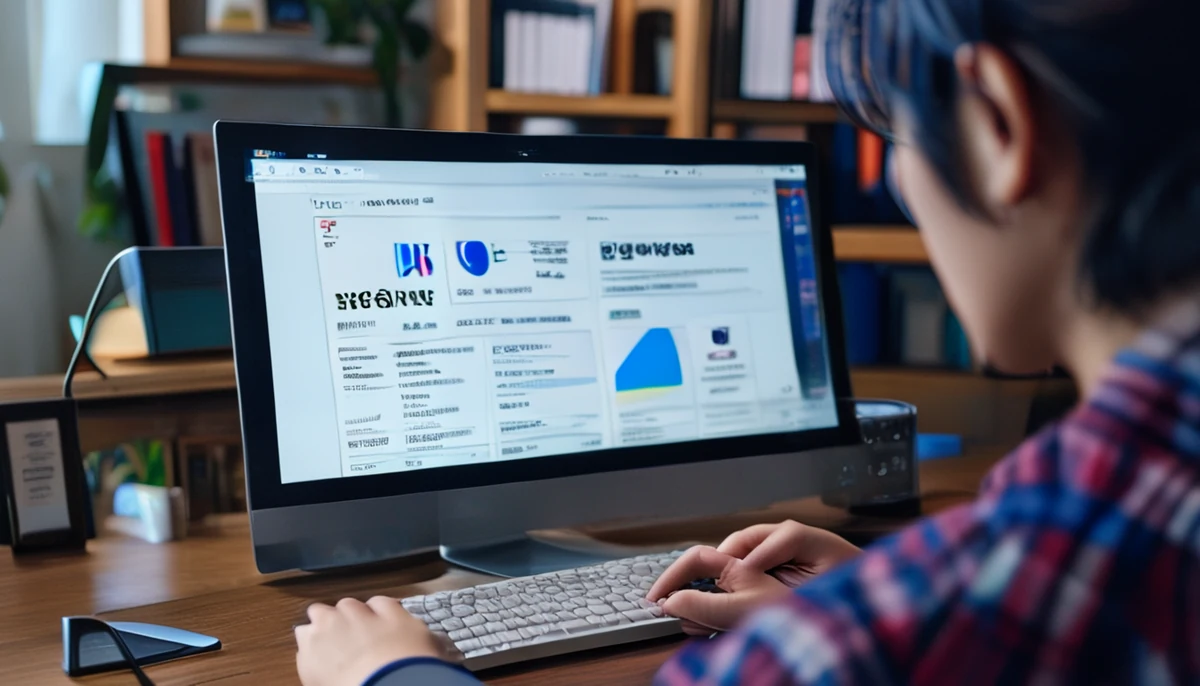 컴퓨터 화면을 보며 키보드를 치는 사람