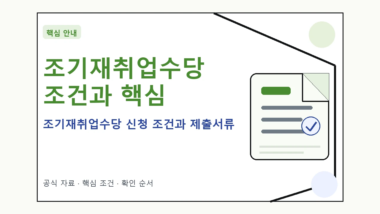 조기재취업수당 신청 조건과 제출서류 핵심 기준을 정리한 안내형 대표 이미지
