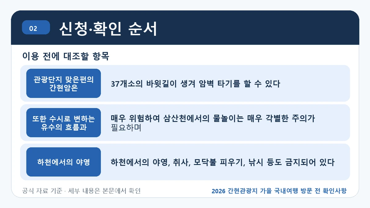 2026 간현관광지 가을 국내여행 방문 전 확인사항 신청·확인 순서 핵심 정보를 정리한 안내 이미지