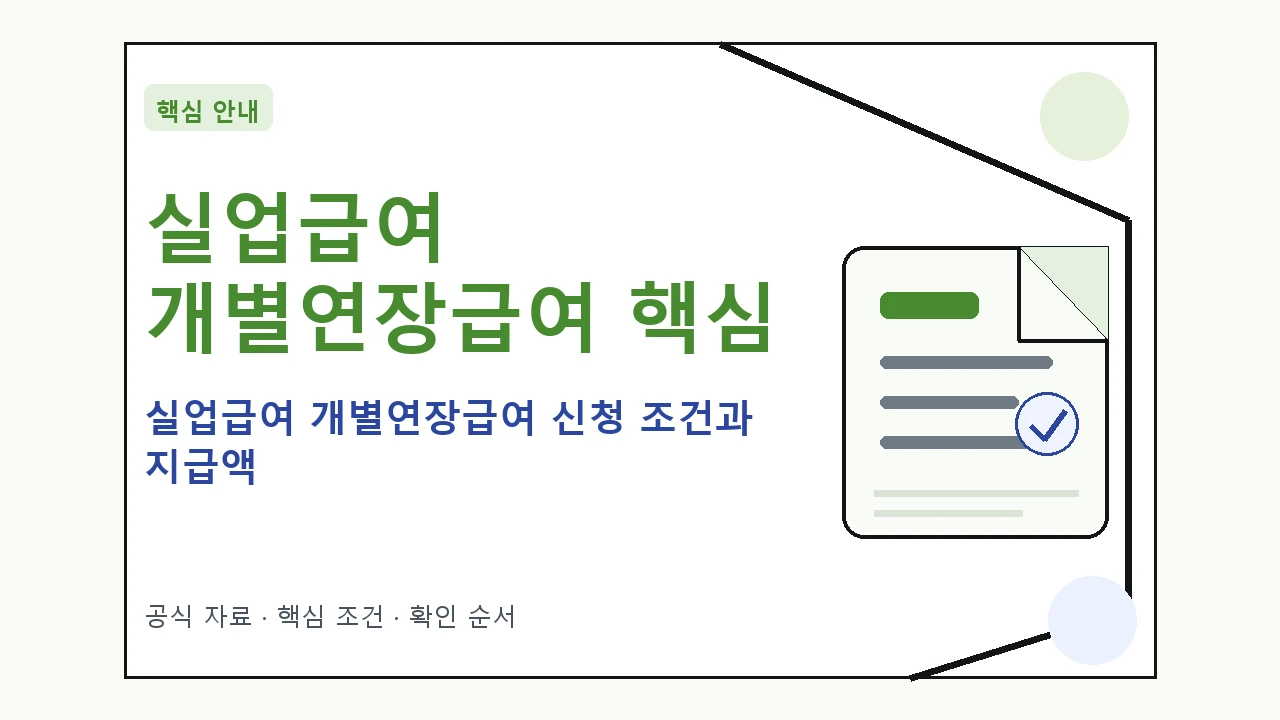 실업급여 개별연장급여 신청 조건과 지급액 핵심 기준을 정리한 안내형 대표 이미지