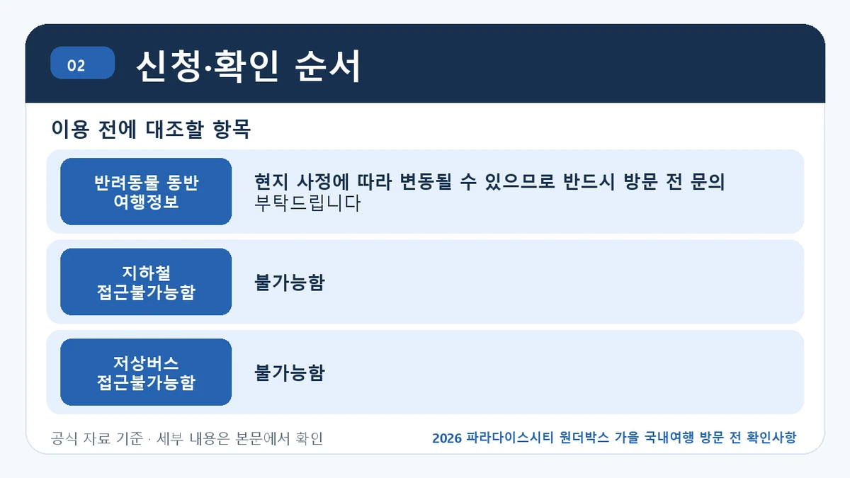 2026 파라다이스시티 원더박스 가을 국내여행 방문 전 확인사항 신청·확인 순서 핵심 정보를 정리한 안내 이미지
