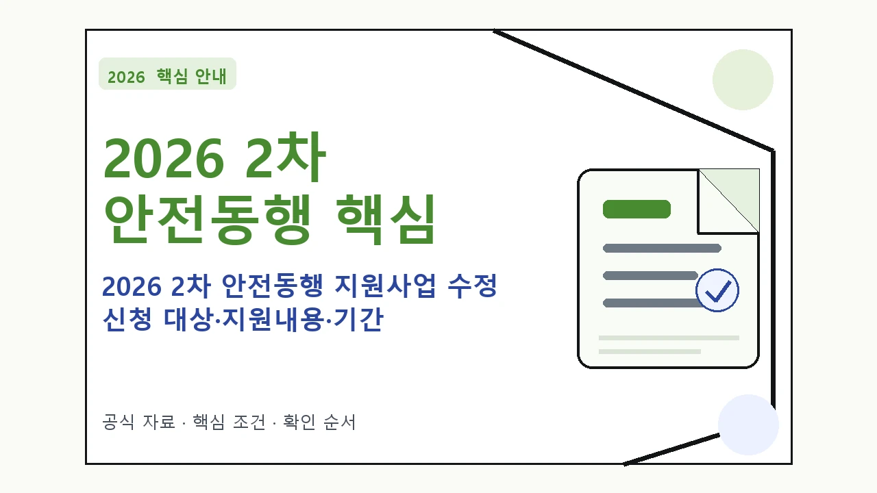 2026 2차 안전동행 지원사업 수정 신청 대상·지원내용·기간 핵심 기준을 정리한 안내형 대표 이미지