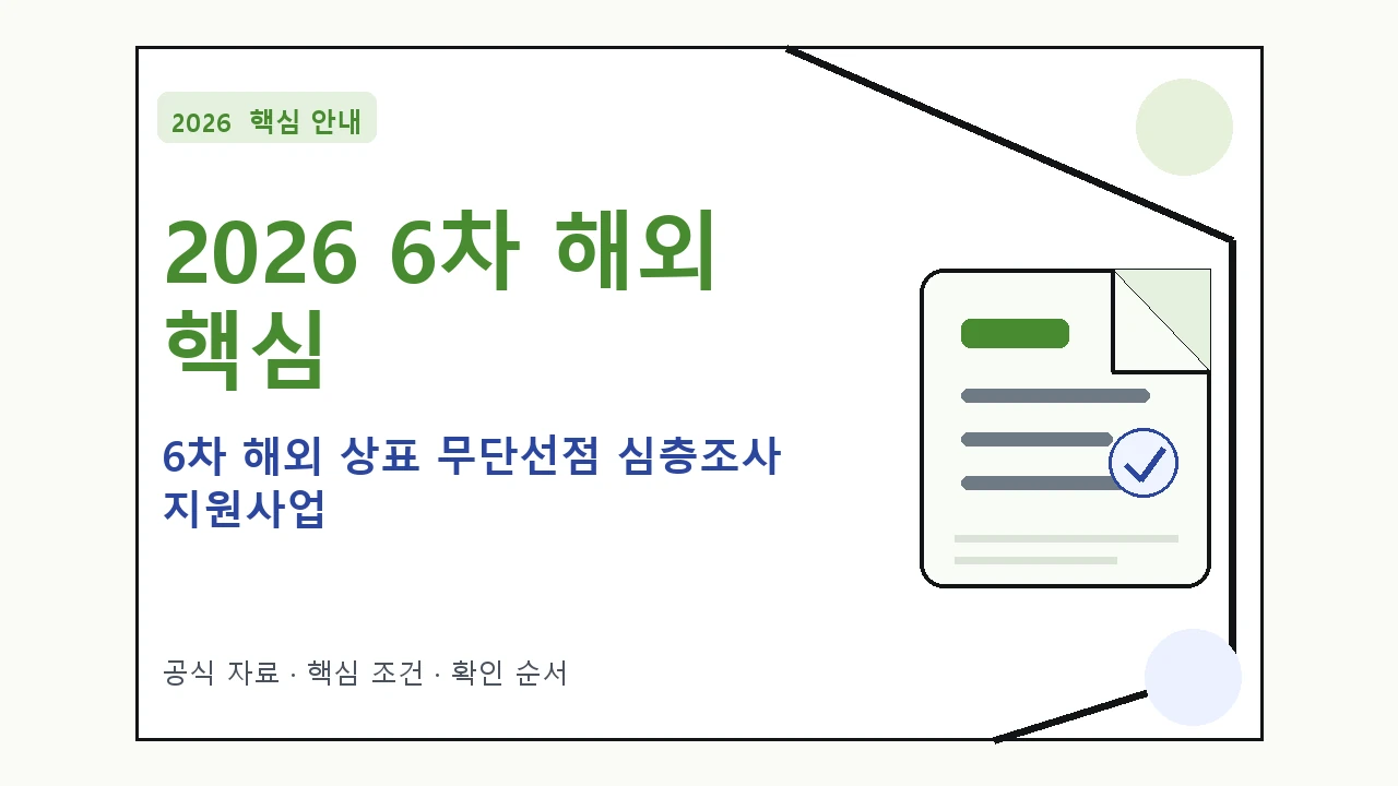 2026 6차 해외 상표 무단선점 심층조사 지원사업 신청 대상·지원내용·기간 핵심 기준을 정리한 안내형 대표 이미지