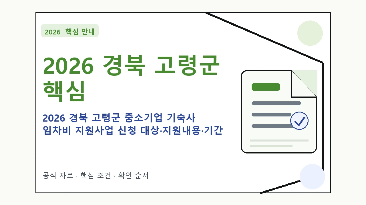 2026 경북 고령군 중소기업 기숙사 임차비 지원사업 신청 대상·지원내용·기간 핵심 기준을 정리한 안내형 대표 이미지