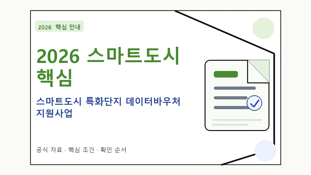 2026 스마트도시 특화단지 데이터바우처 지원사업 신청 대상·지원내용·기간 핵심 기준을 정리한 안내형 대표 이미지