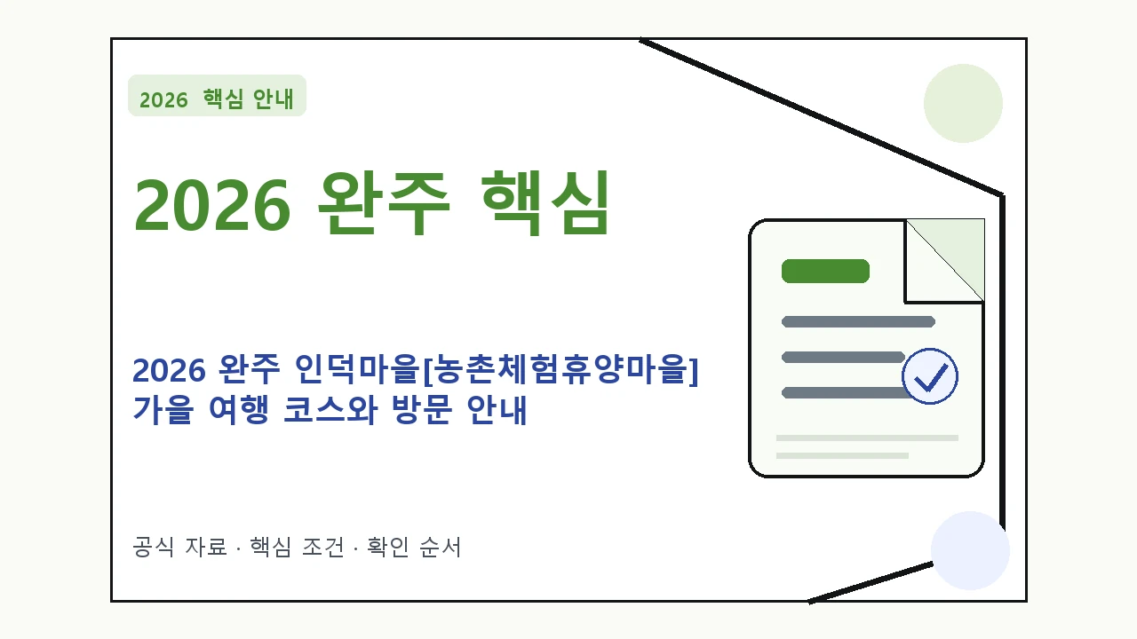 2026 완주 인덕마을[농촌체험휴양마을] 가을 여행 코스와 방문 안내 핵심 기준을 정리한 안내형 대표 이미지