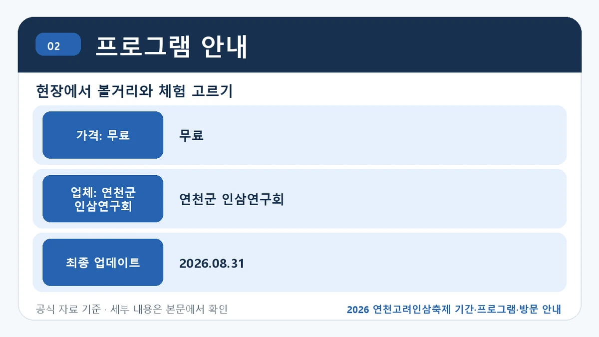 2026 연천고려인삼축제 기간·프로그램·방문 안내 프로그램 안내 핵심 정보를 정리한 안내 이미지