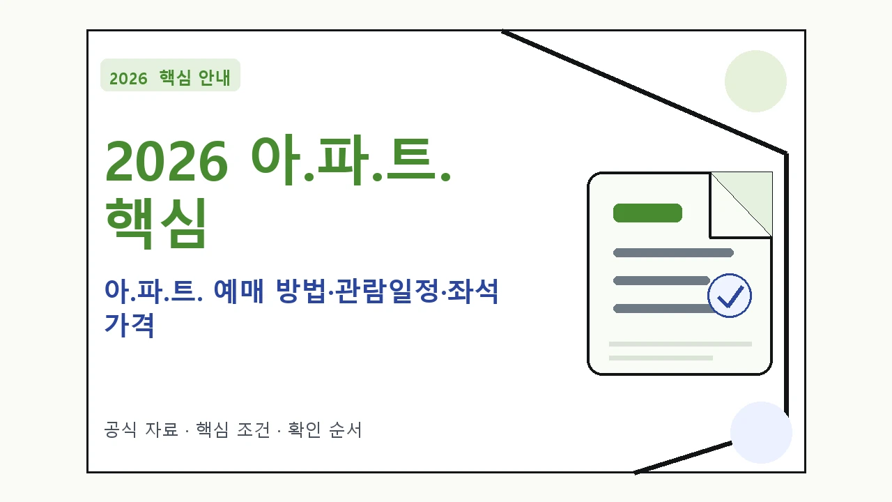 2026 아.파.트. 예매 방법·관람일정·좌석 가격|대상·절차·비용과 주의사항
