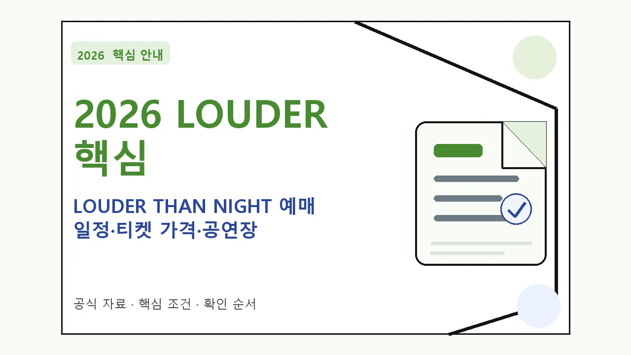 2026 LOUDER THAN NIGHT 예매 일정·티켓 가격·공연장 핵심 기준을 정리한 안내형 대표 이미지